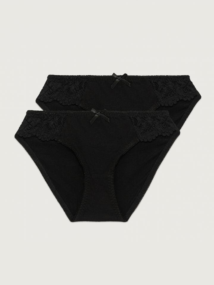 מארז 2 תחתוני מיני כותנה בשילוב תחרה בצבע שחור
