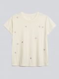 חולצת טי שירט עם רקמה בצבע אוף-וויט